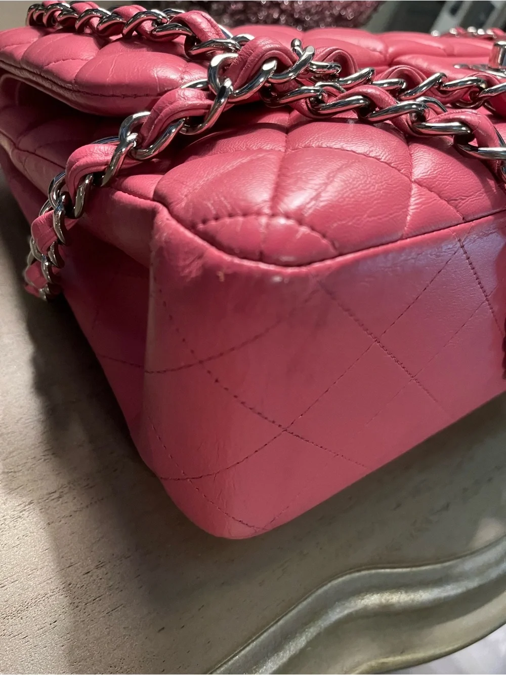 CHANEL Jumbo Quilted Double Flap Shoulder Bag in Hot Pink with Silver Hardware